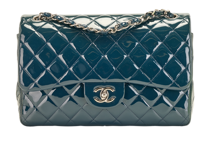 Classic Jumbo Double Flap, &pound;3,900, Handbags, Blue, Patent Leather, Front view